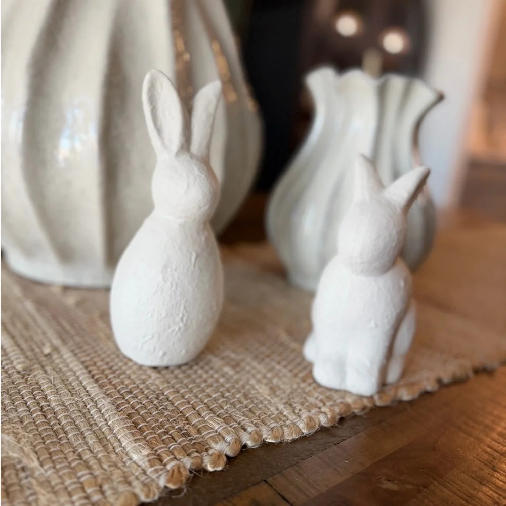SET Neutral Textured Easter Bunny Decor Set 6” & 7” Minimalist Spring Decor